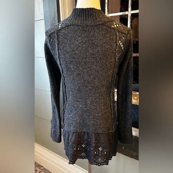 Free People Carbon Gray Pointelle Knit Cardigan with eyelet hem trim - Picture 7 of 9